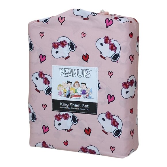 Peanuts Snoopy Pink Hearts King Sheet Set By Berkshire Valentines Day - Picture 7 of 7